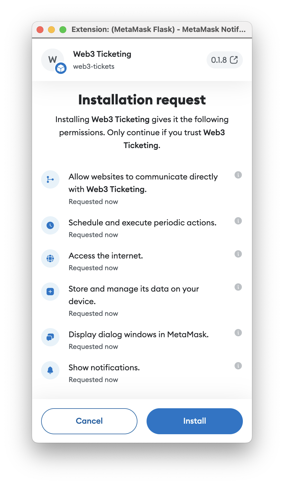 Metamask permissions screenshot