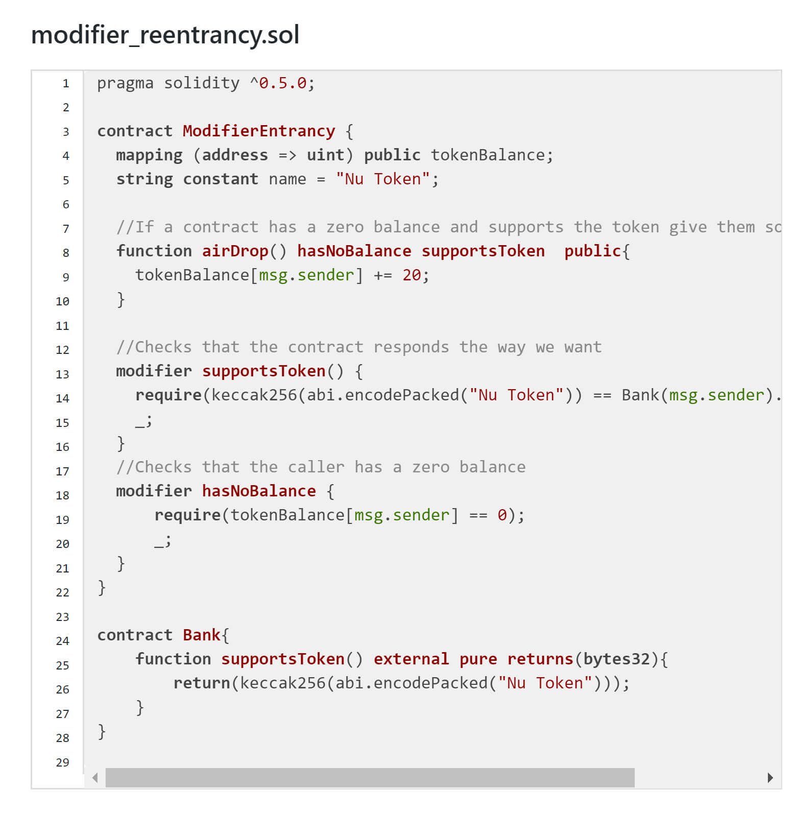 A sample contract with the reentrancy issue (SWC-107)