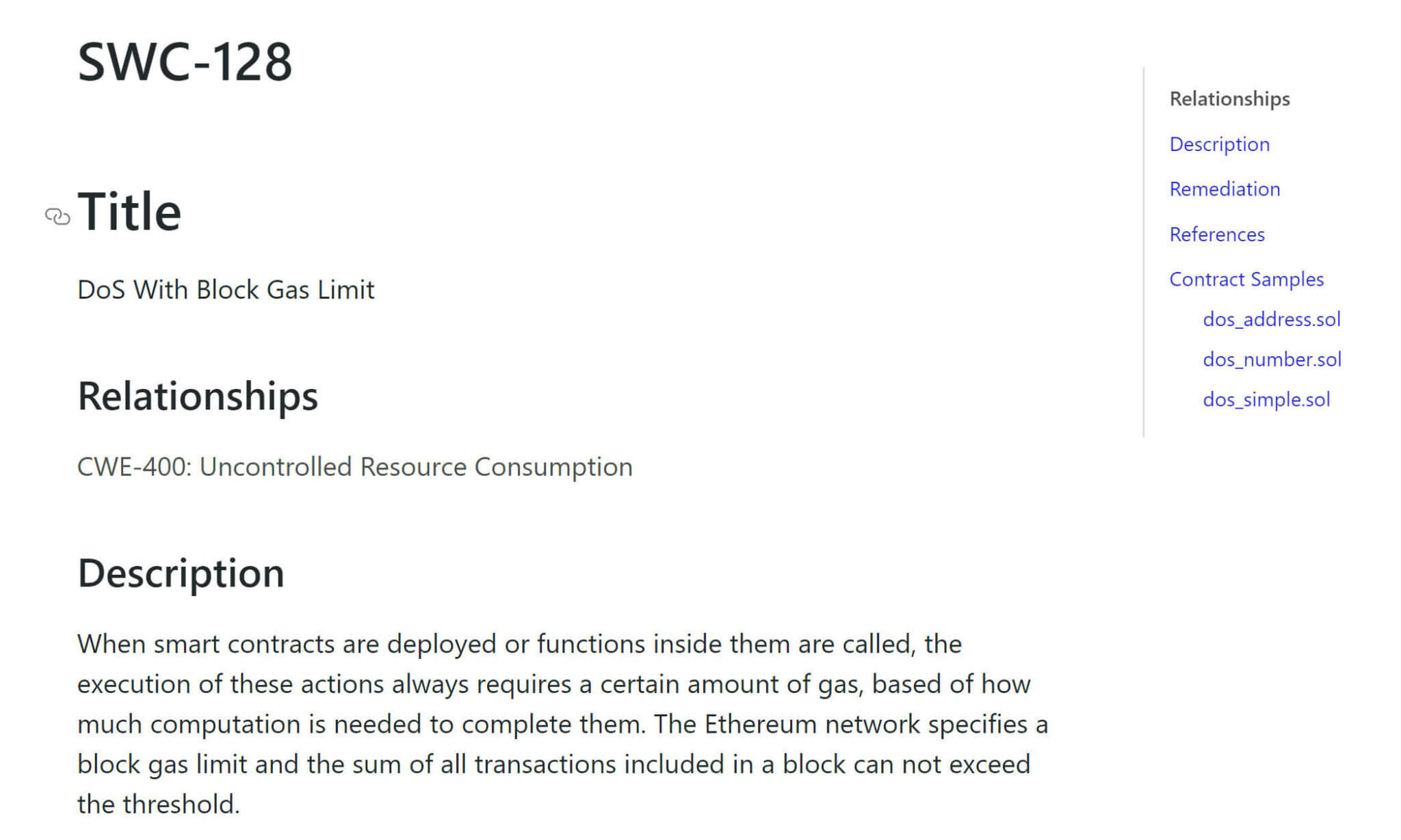 SWC-128: Denial of Service with Block Gas Limit