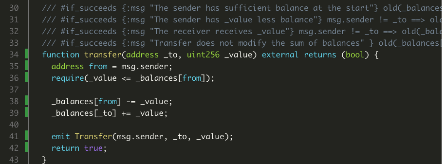 Screenshot of the transfer function line coverage